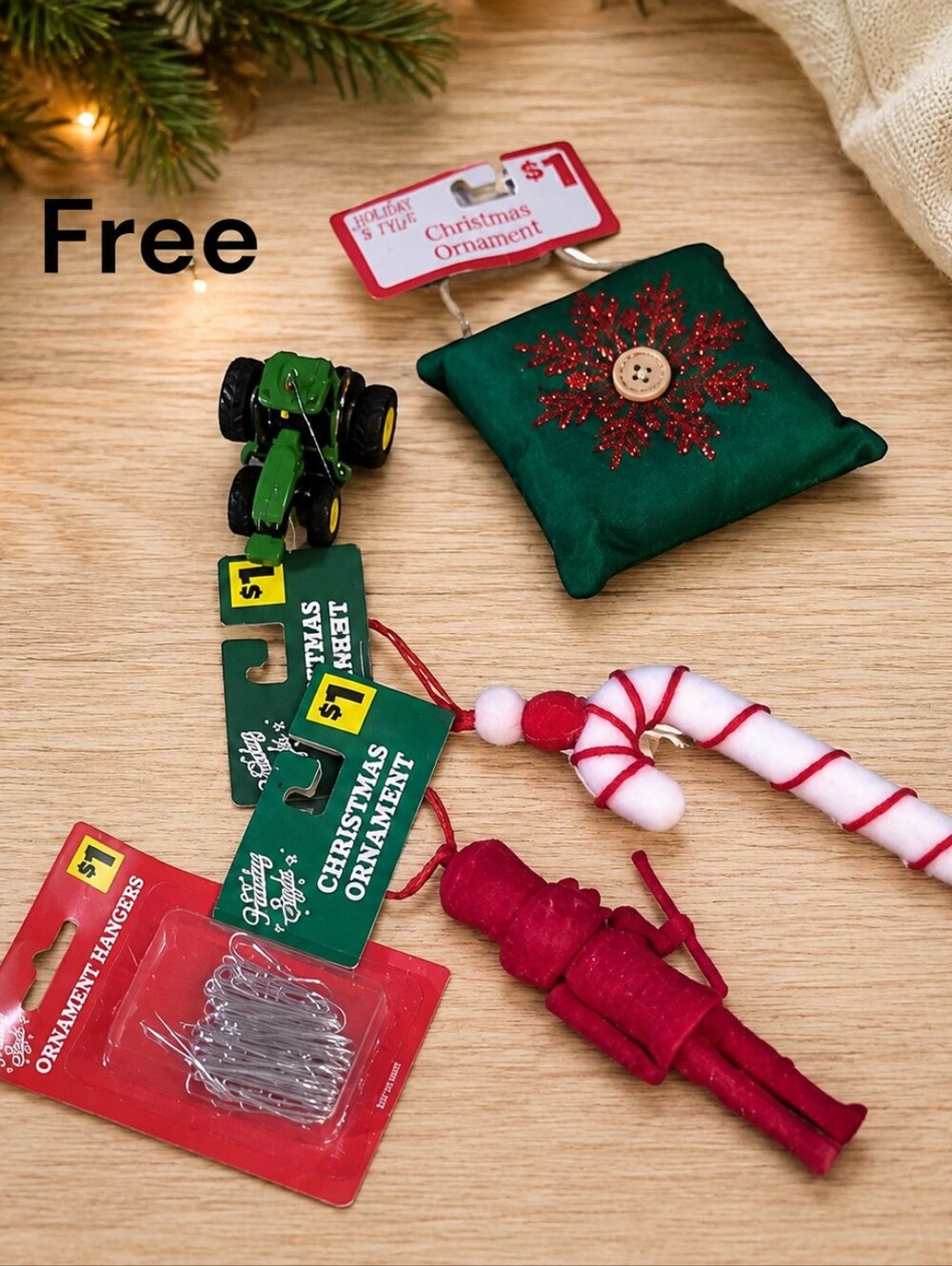 Free Add On Item Christmas Ornament Set with Tractor and Nutcracker